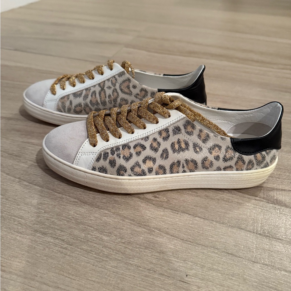 Leopard Print Women's Sneakers with Gold Accents